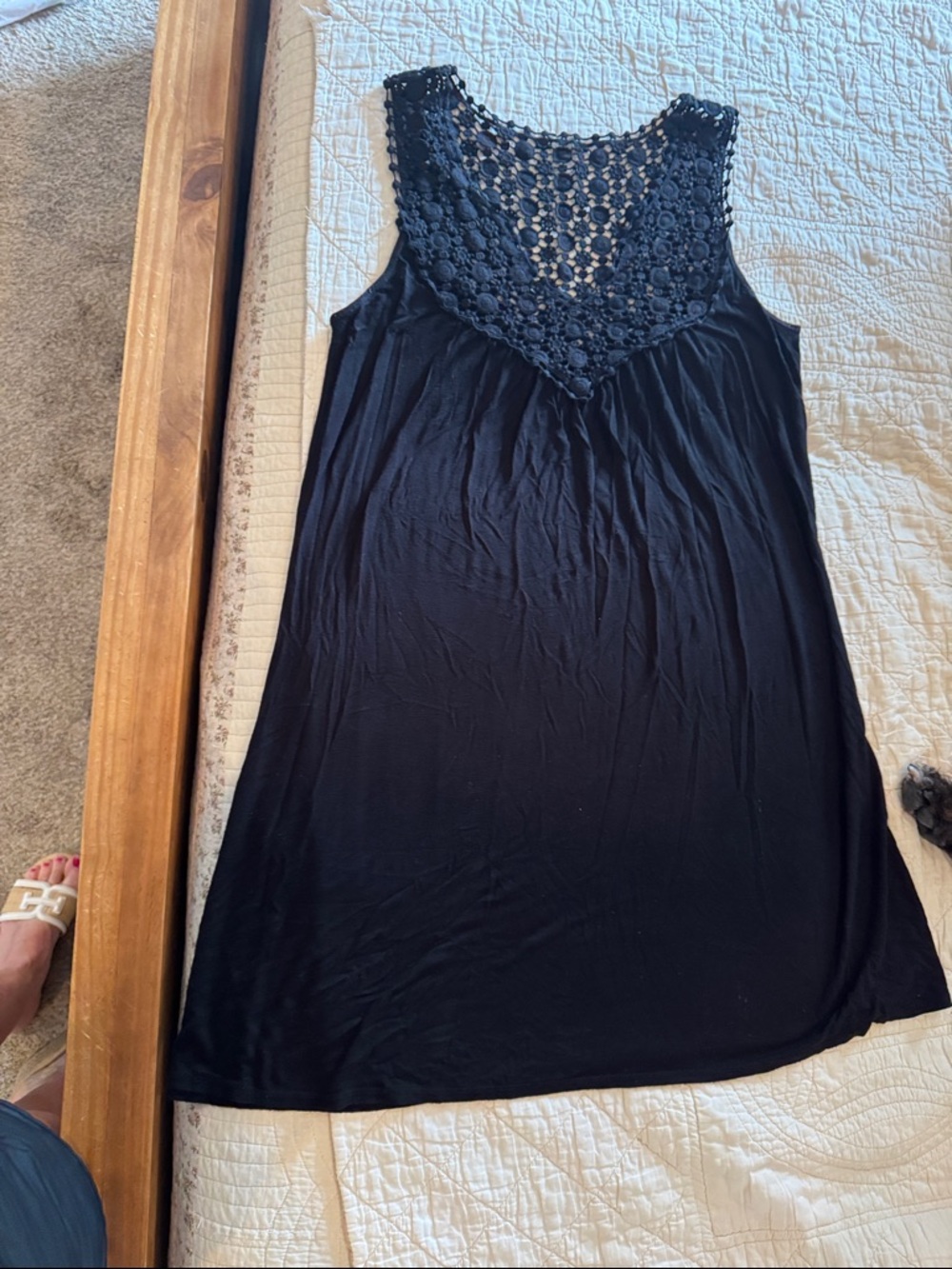 Kenneth Cole Reaction Black Sleeveless High-Low Dress with Crochet Yoke